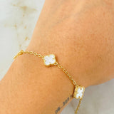 Pulso Aro Seguido Trebol Blanco 4.65gr / 17cm-19cm / Oro Amarillo Nac.Esp. 18K ©