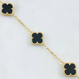 Pulso Aro Seguido Trebol Negro 5.75gr / 17cm-19cm / Oro Amarillo Nac.Esp. 18K *