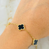 Pulso Aro Seguido Trebol Negro 5.75gr / 17cm-19cm / Oro Amarillo Nac.Esp. 18K *