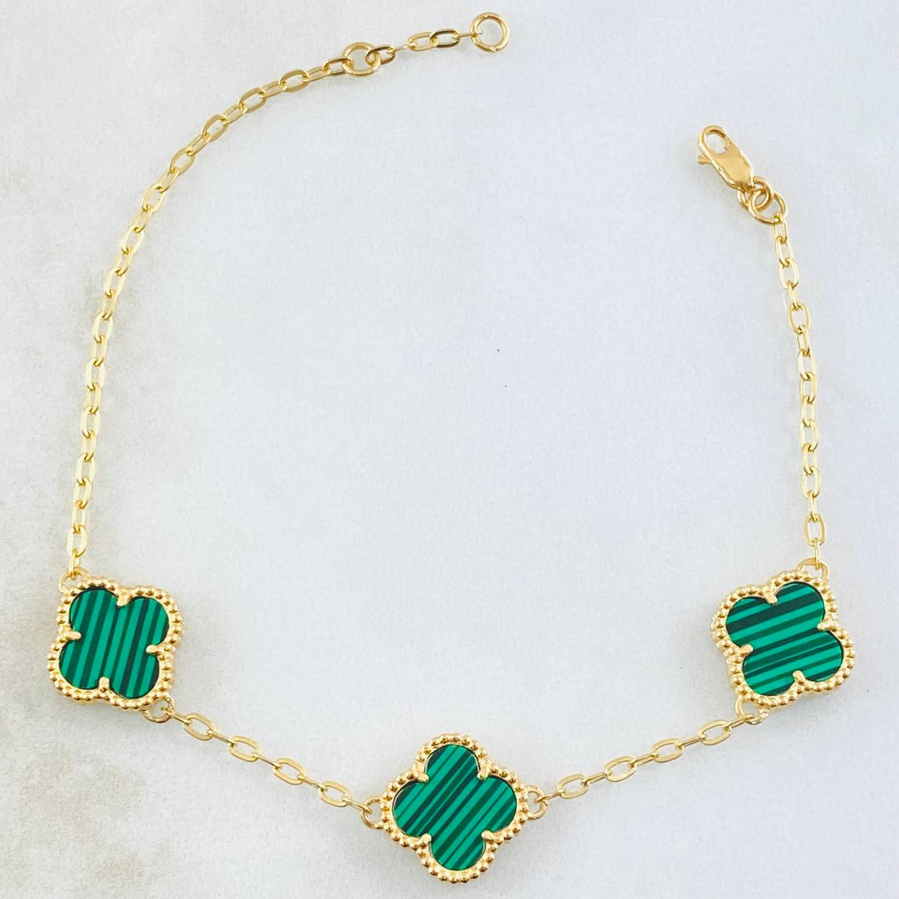 Pulso Aro Seguido Trebol Verde 5.75gr / 18cm-19.5cm / Oro Amarillo Nac.Esp. 18K *