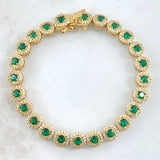 Pulso Tennis Tupido 18.25gr / 18cm / 7mm Circones Blancos Verdes Oro Amarillo Nac.Esp. 18K ©