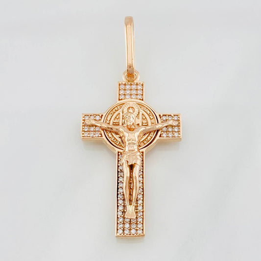Dije Cruz Cristo San Benito 7.2g / 4.8cm Oro Rosa 18K