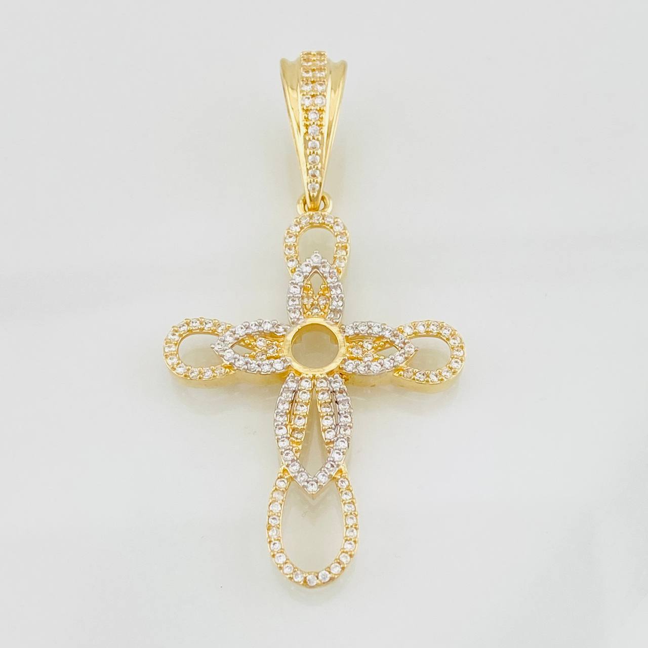 Dije Cruz Flor 5.05g / 5cm Dos Oros Amarillo Blanco 18K