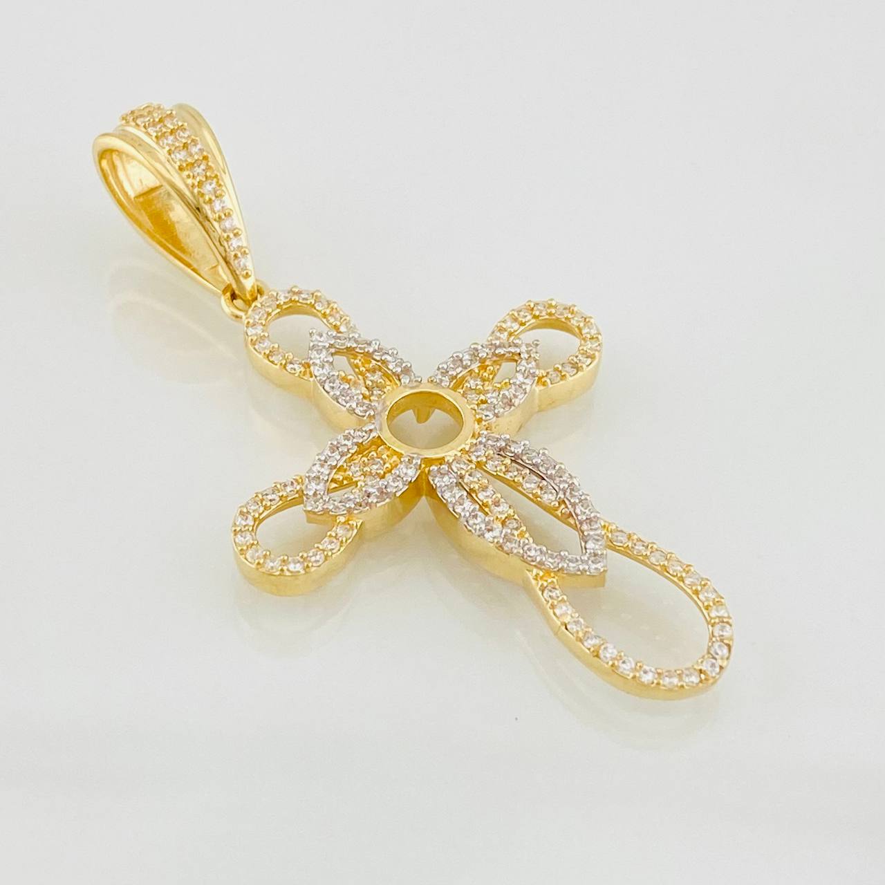 Dije Cruz Flor 5.05g / 5cm Dos Oros Amarillo Blanco 18K