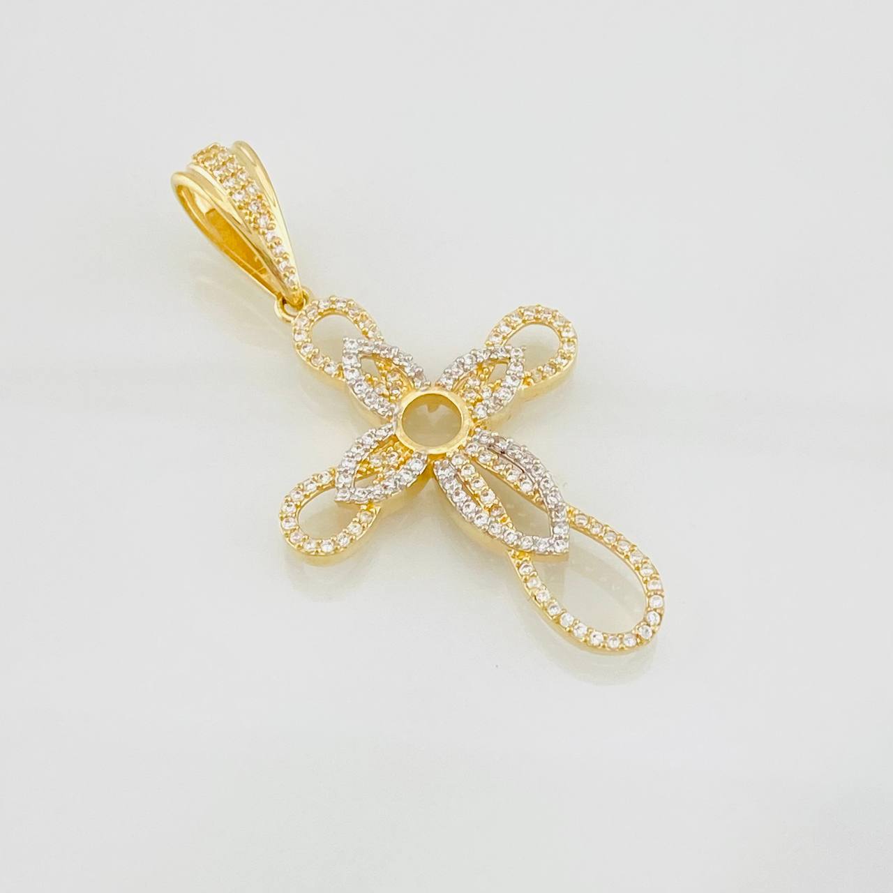 Dije Cruz Flor 5.05g / 5cm Dos Oros Amarillo Blanco 18K