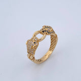 Anillo Panteras 3.8gr / T7 3/4 / Circones Negros Blancos Oro Amarillo 18K &
