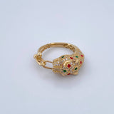 Anillo Pantera 6.55gr / T7 3/4 / Circones Fucsias Blancos Oro Amarillo 18K &