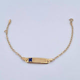 Pulso Bebé Cajon Trebol Azul 1.4gr / 13.2cm-14.5cm / 1.5mm Placa Rectangular Curva Oro Amarillo 18K &