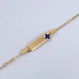 Pulso Bebé Cajon Trebol Azul 1.4gr / 13.2cm-14.5cm / 1.5mm Placa Rectangular Curva Oro Amarillo 18K &