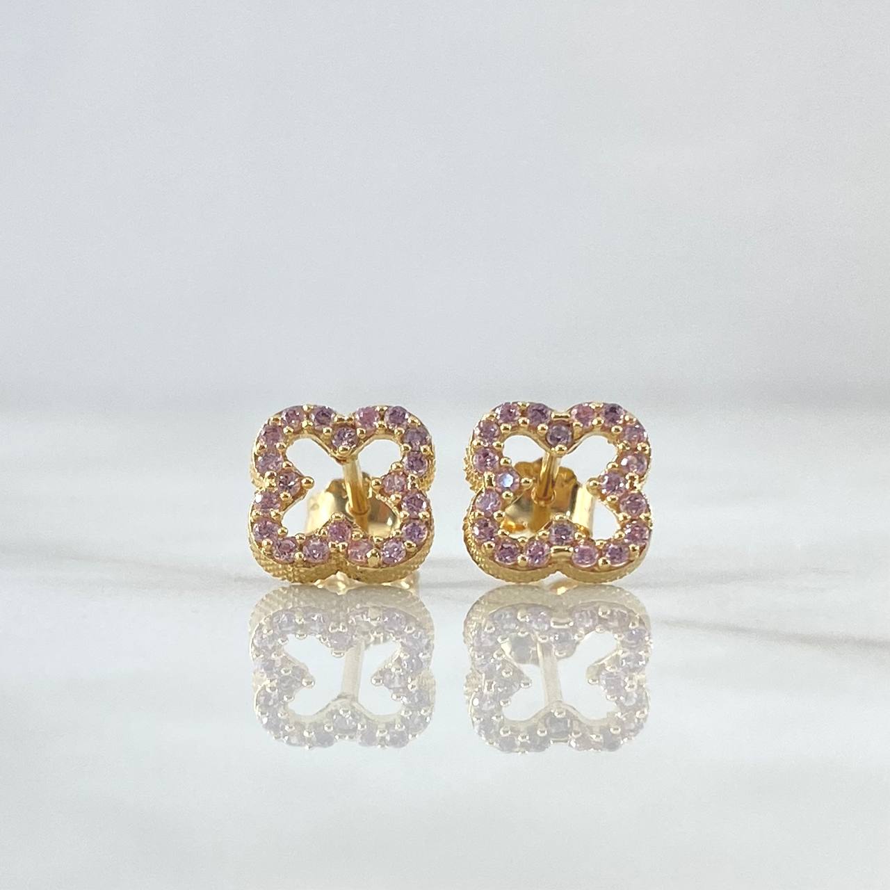 Topos Trebol 1.95gr / 9mm Circones Rosas Oro Amarillo 18K