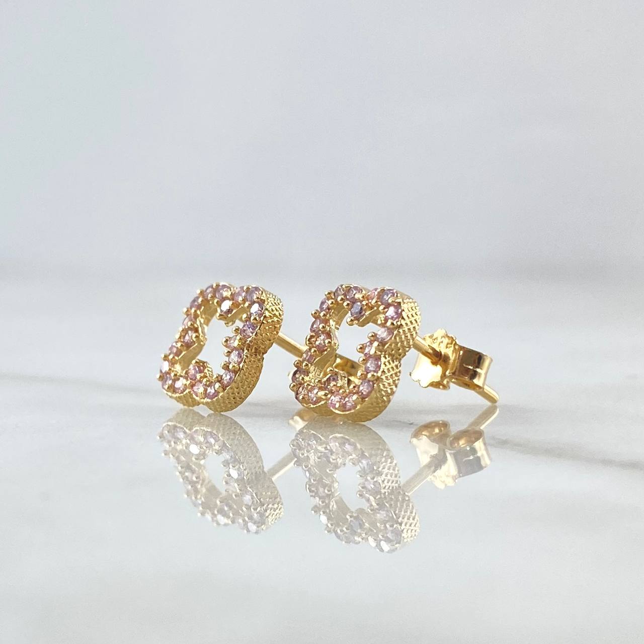 Topos Trebol 1.95gr / 9mm Circones Rosas Oro Amarillo 18K