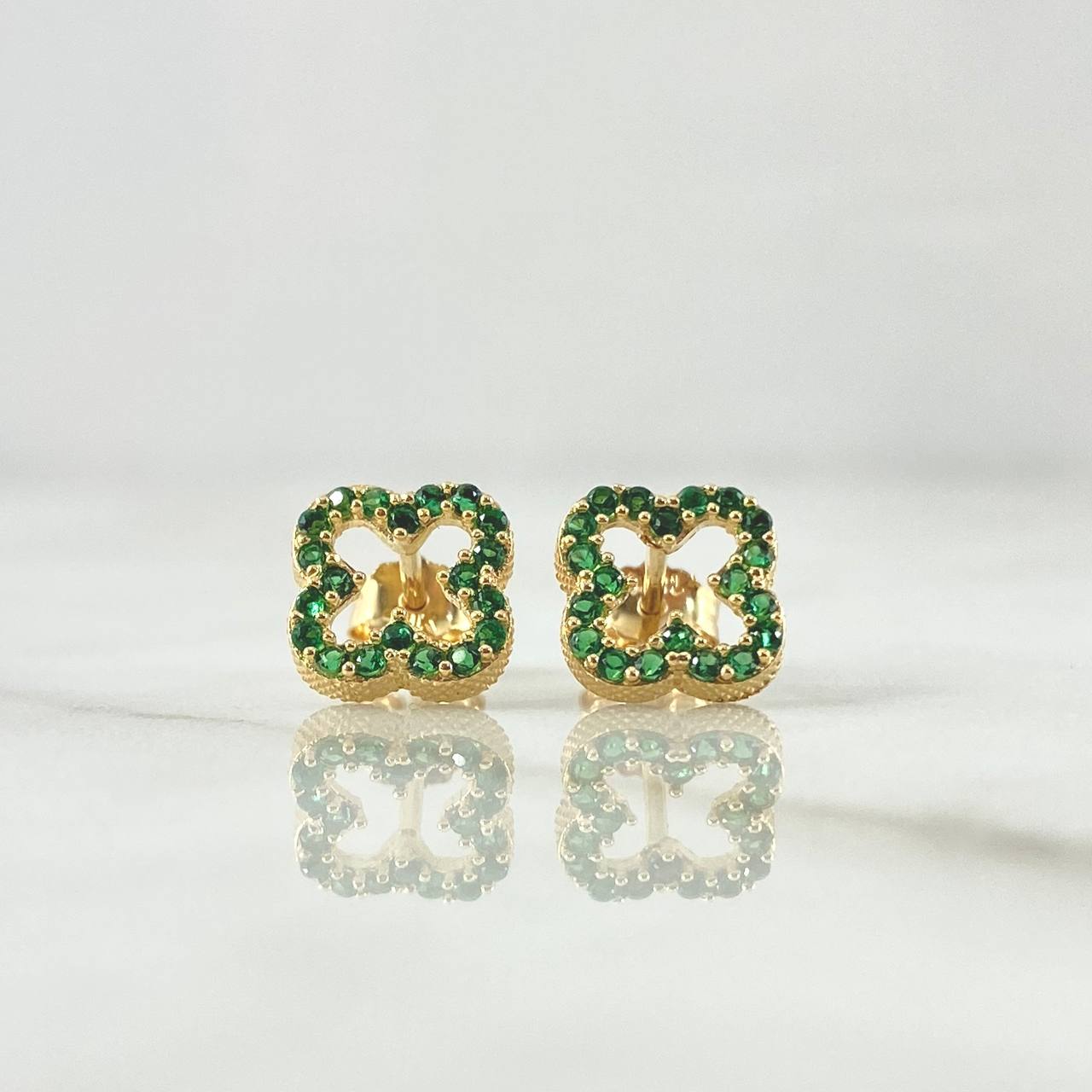 Topos Trebol 2gr / 9mm Circones Verdes Oro Amarillo 18K
