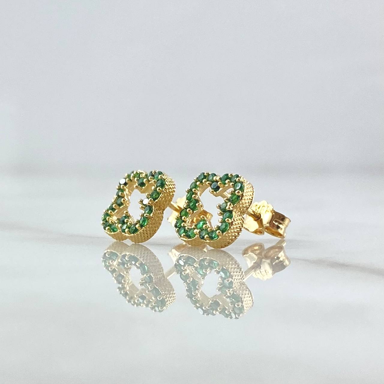 Topos Trebol 2gr / 9mm Circones Verdes Oro Amarillo 18K