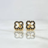 Topos Trebol 1.95gr / 9mm Circones Negros Oro Amarillo 18K