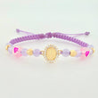 Pulsera Tejida Lila Dije Virgen Milagrosa Oro Amarillo 18K
