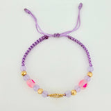 Pulsera Tejida Lila Dije Virgen Milagrosa Oro Amarillo 18K