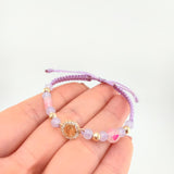 Pulsera Tejida Lila Dije Virgen Milagrosa Oro Amarillo 18K
