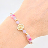 Pulsera Tejida Lila Dije Virgen Milagrosa Oro Amarillo 18K