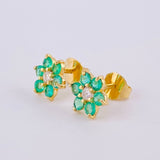 Topos Floreados Esmerladas 35Pts Diamante 7Pts 1.8 g / 8 mm Oro Amarillo 18K