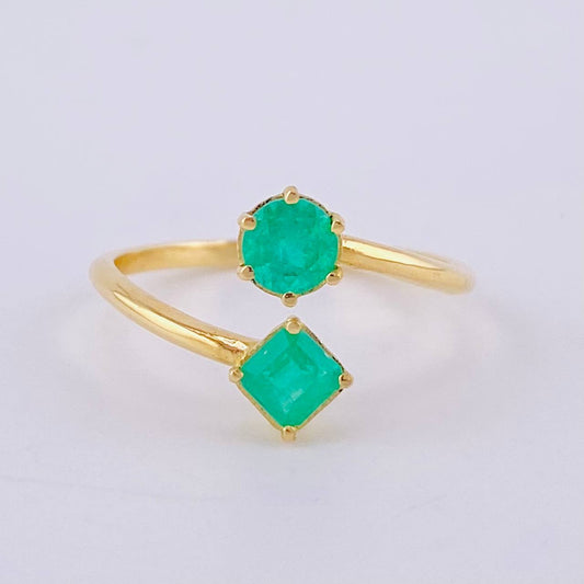 Anillo Tu Y Yo Esmeraldas 80Pts 1.9 g / T6 1/2 Oro Amarillo 18K