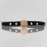 Pulsera Tejida Negra San Miguel Oro Rosa 18K