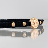 Pulsera Tejida Negra San Miguel Oro Rosa 18K