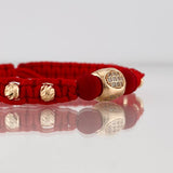 Pulsera Tejida Roja Cilindro Oro Amarillo 18K