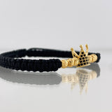 Pulsera Tejida Negra Corona Oro Amarillo 18K
