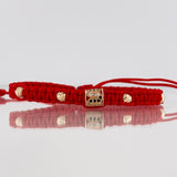 Pulsera Tejida Roja Cilindro Dos Oros Amarillo Rosa 18K