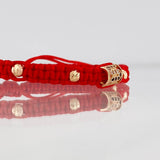 Pulsera Tejida Roja Cilindro Dos Oros Amarillo Rosa 18K