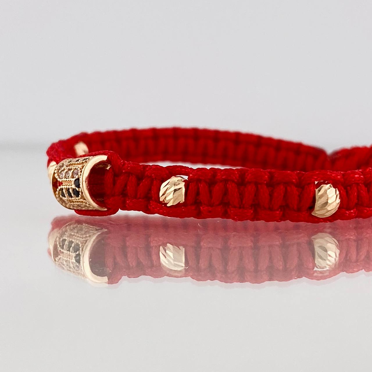 Pulsera Tejida Roja Cilindro Dos Oros Amarillo Rosa 18K