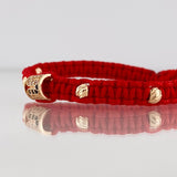 Pulsera Tejida Roja Cilindro Dos Oros Amarillo Rosa 18K