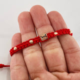 Pulsera Tejida Roja Cilindro Dos Oros Amarillo Rosa 18K