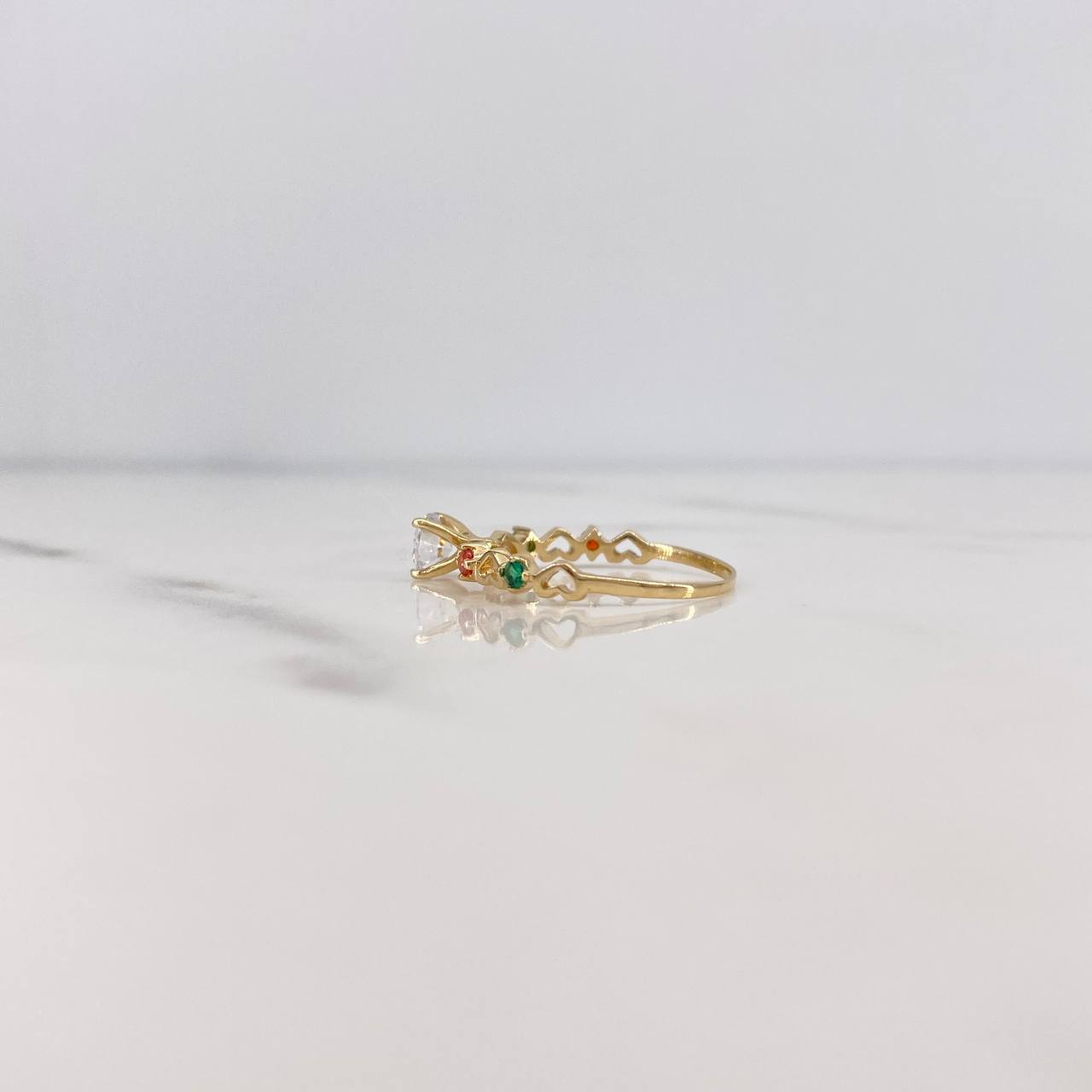 Anillo Solitario 1.2gr / T5 1/4 / Corazones Circones Verdes Naranjas Blanco Oro Amarillo 18K &