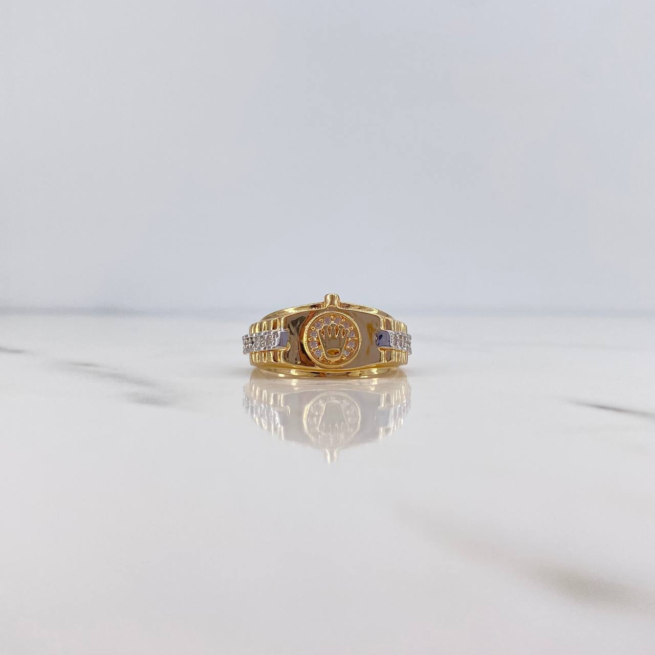 Anillo Correa Corona RX 4.4gr / T7 / Circones Blancos Dos Oros Amarillo Blanco 18K &
