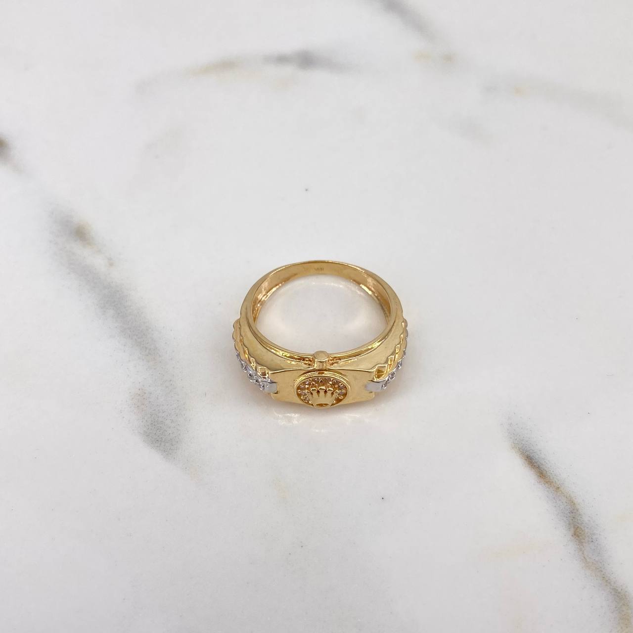 Anillo Correa Corona RX 4.4gr / T7 / Circones Blancos Dos Oros Amarillo Blanco 18K &