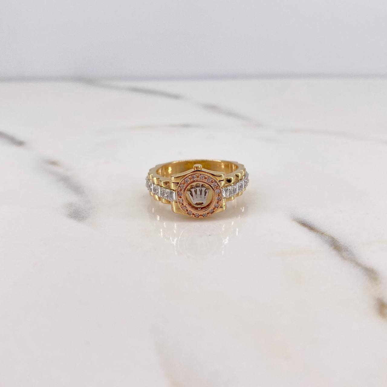 Anillo Correa Corona RX 5.8gr / T6 3/4 / Circones Blancos Tres Oros 18K &