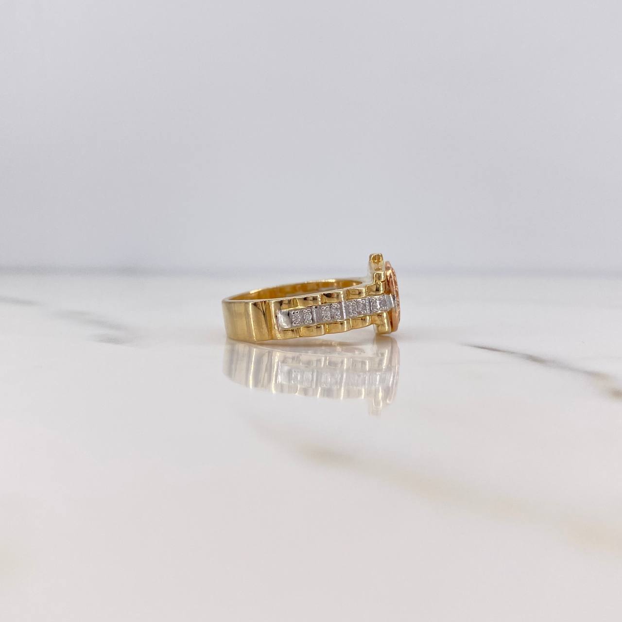 Anillo Correa Corona RX 5.8gr / T6 3/4 / Circones Blancos Tres Oros 18K &