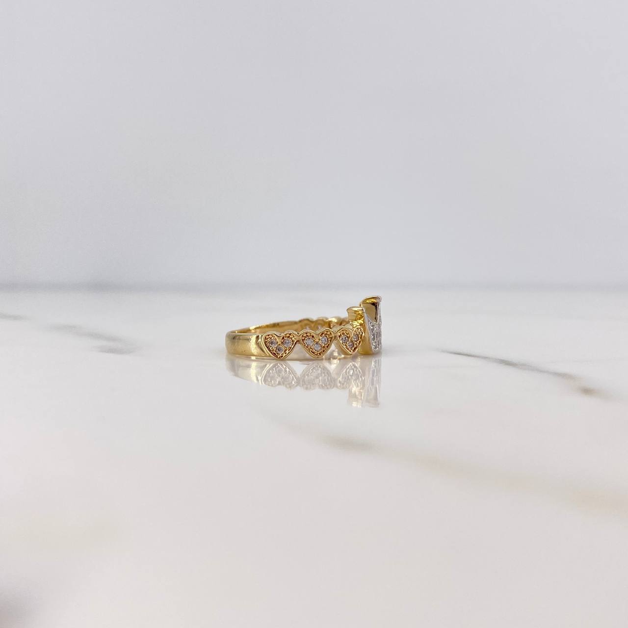 Anillo Corona Corazones 2.75gr / T7 / Circones Blancos Dos Oros Amarillo Blanco 18K &