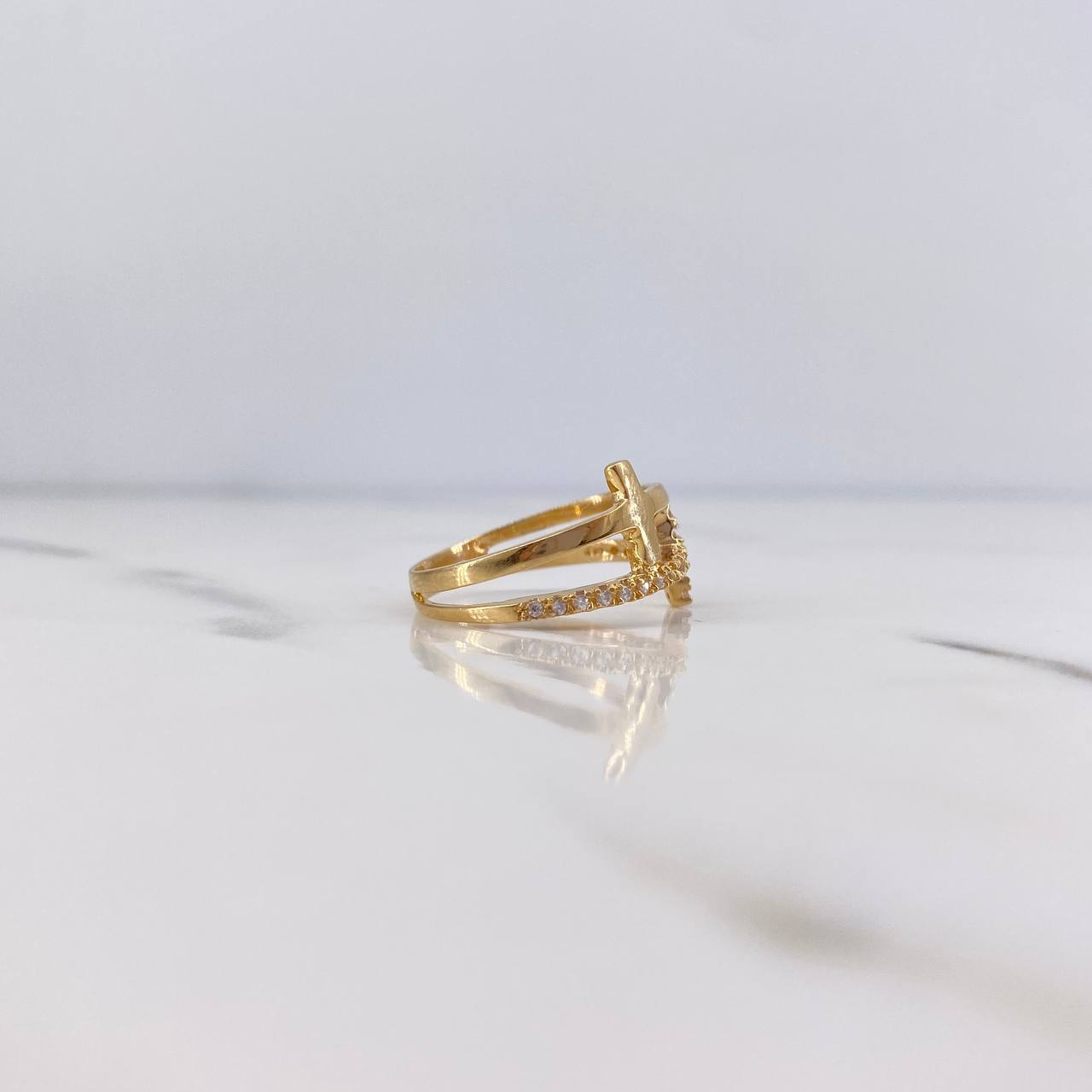 Anillo Cruces 2.95gr / T7 / Circones Blancos Oro Amarillo 18K &