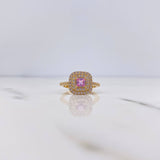 Anillo Halo Cuadrado 3.75gr / T6 1/4 / Circones Rosado Blancos Oro Amarillo 18K &