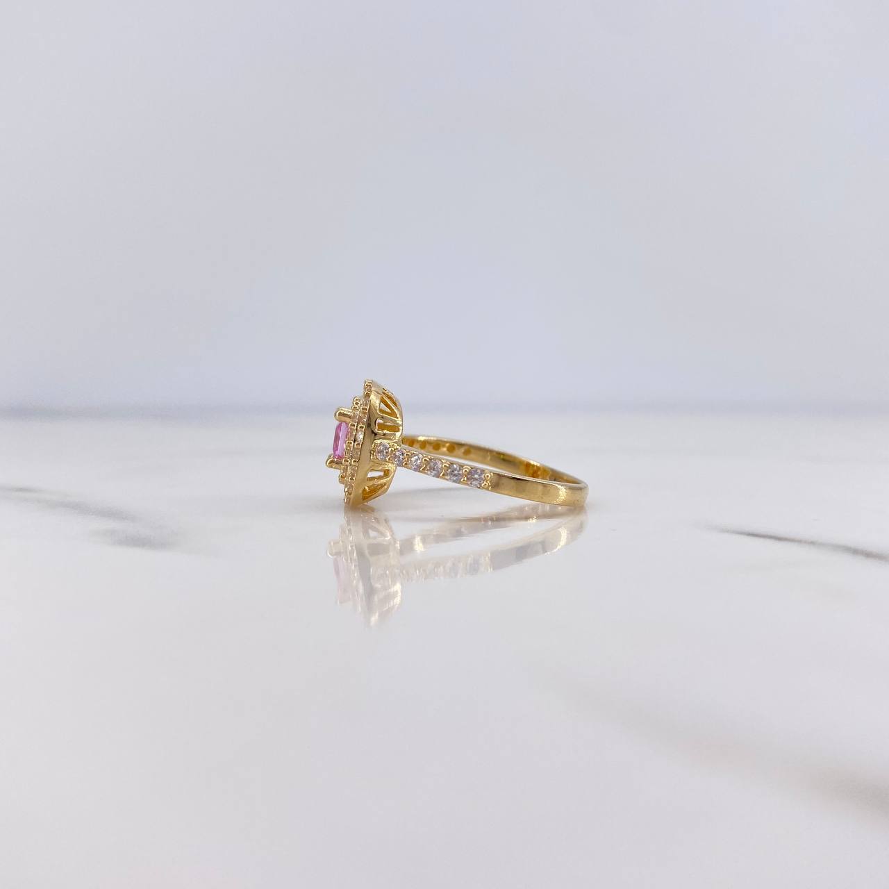 Anillo Halo Cuadrado 3.75gr / T6 1/4 / Circones Rosado Blancos Oro Amarillo 18K &