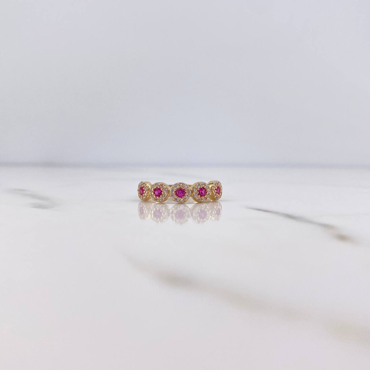 Anillo Tupido 2.15gr / T7 / Circones Fucsias Blancos Oro Amarillo 18K &