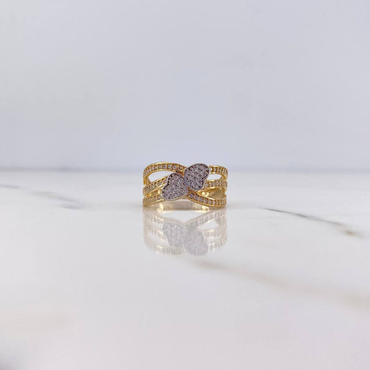 Anillo Lineas Corazones 3.7gr / T7 1/4 / Circones Blancos Dos Oros Amarillo Blanco 18K &