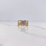 Anillo Lineas Corazones 3.7gr / T7 1/4 / Circones Blancos Dos Oros Amarillo Blanco 18K &