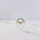 Anillo Silueta Corazon 1.5gr / T7 1/2 / Circones Verdes Blancos Oro Amarillo 18K &