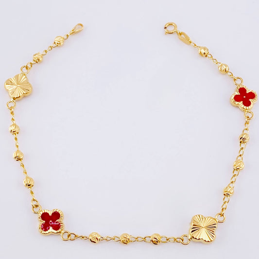 Pulso Trebol Espiga Diamantado 3.5gr / 18.5cm / 3mm Oro Amarillo 18K