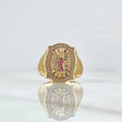 Anillo Marco Virgen Guadalupe 9.3gr / T10 1/2 / Circones Fucsias Verdes Y Blancos Dos Oros Amarillo Rosa 18K *