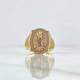 Anillo Marco Virgen Guadalupe 9.3gr / T10 1/2 / Circones Fucsias Verdes Y Blancos Dos Oros Amarillo Rosa 18K *