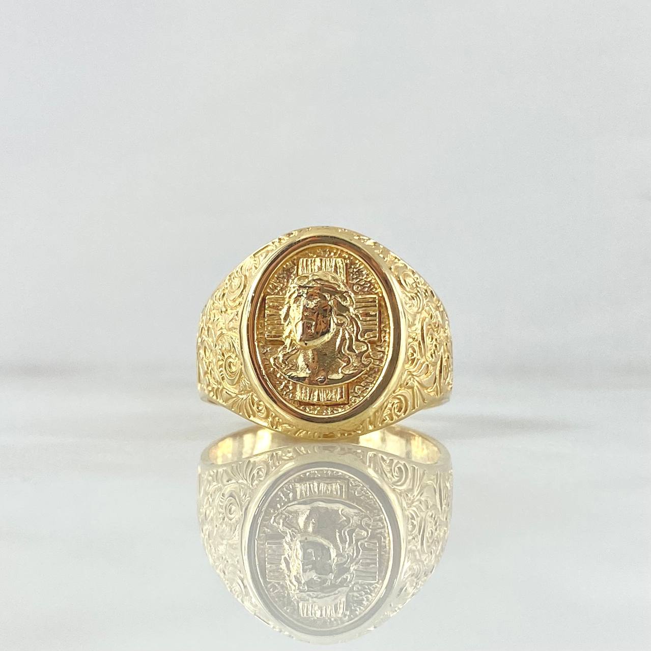 Anillo Sello Cruz Cristo En Marco 10gr / T10 1/2 / Oro Amarillo 18K